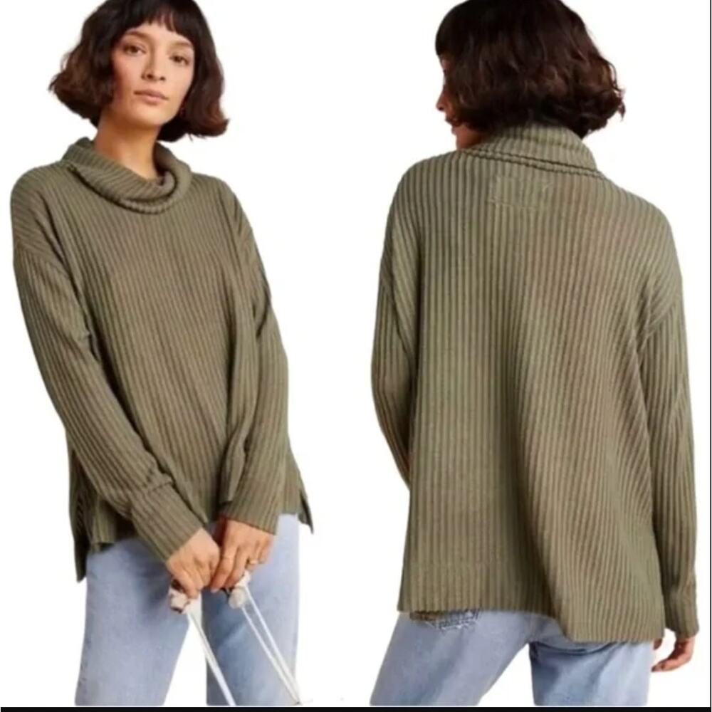 NWT NEW Anthropologie Maeve Size‎ Small Oversized Green Olive Cowl Sweater Top
